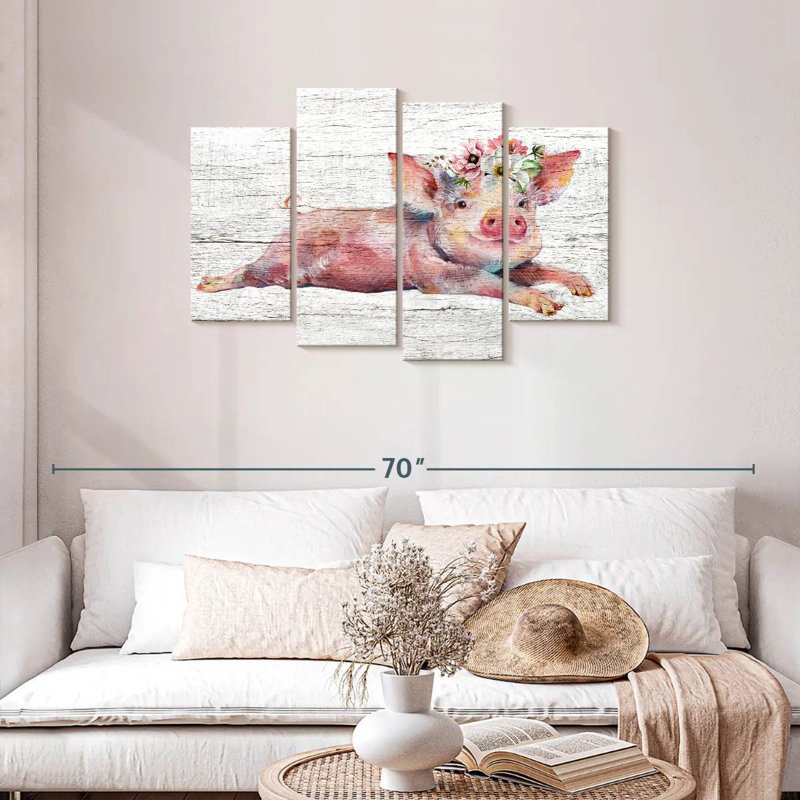 Cochon floral en bois Brampt, H 27 po x l 43 po