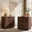 Ensemble de chambre à coucher cannelée 3 pièces avec dessus en faux marbre, commode à 6 tiroirs et tables de chevet à 3 tiroirs-1813608113