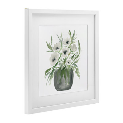 Soft White Anemones Framed Print Under Glass, design by Lucille Price