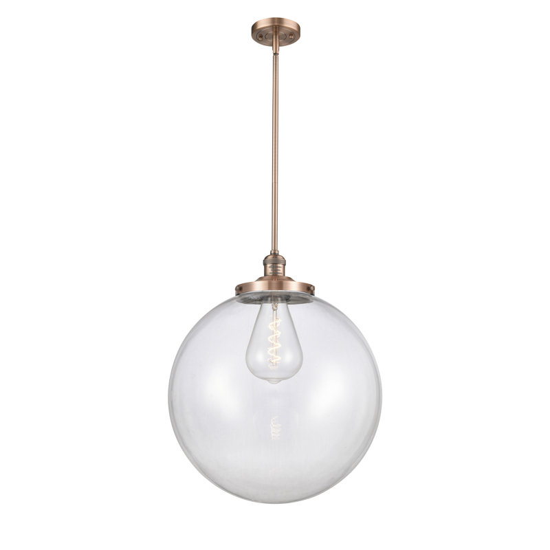 Luminaire suspendu simple à 1 lumière Frederick, Cuivre antique, Clair