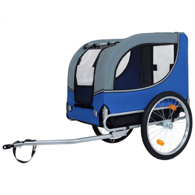 Large Folding Bike Trailer For Dogs – 66LB Capacity All-Terrain Pet Carrier, Durable Steel Frame For Cycling, Jogging, Camping & Outdoor Adventures, Blue- Grey