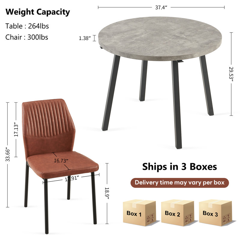 37-Inch Round Table With 4 Chairs, Brown