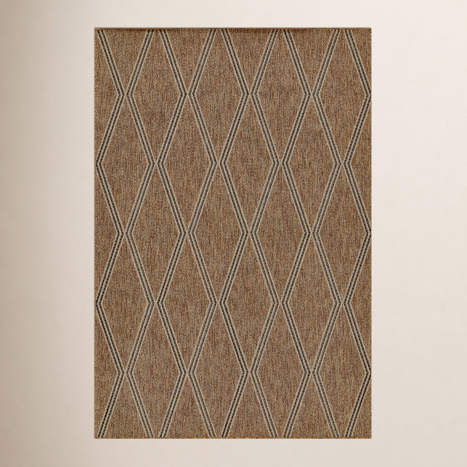 Twill Brown Beige Geometric Outdoor Rug, Rectangle 6'6" x 9'