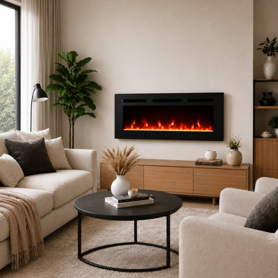 FLAMEKO Media Wall Electric Fire, Wall Mounted Fireplace, Winslow Black