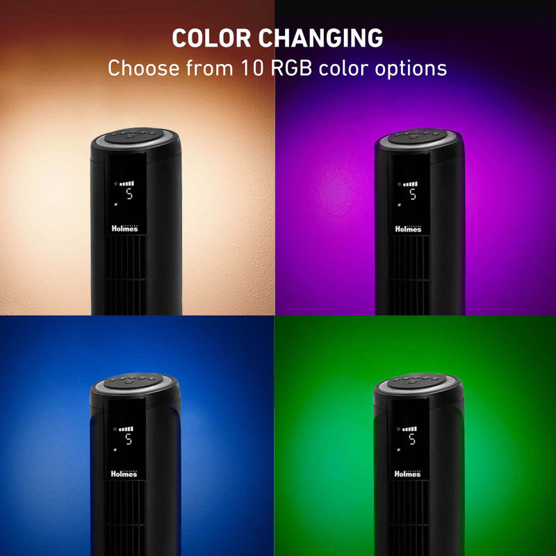 Holmes 42" Black Digital Oscillating Tower Fan with RGB Accent Light