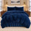 Édredon en fausse fourrure noir gris Andency pour lit grand, 3 pièces de literie moelleuse pelucheuse (1 édredon en velours à poil long et 2 taies d'oreiller), ensemble de literie en duvet moelleux-124625298-124625311