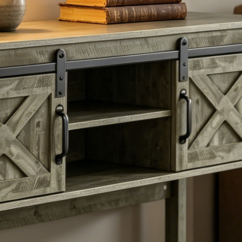 46" Farmhouse Console Table with Sliding Barn Doors, Adjustable Shelves & Open Storage