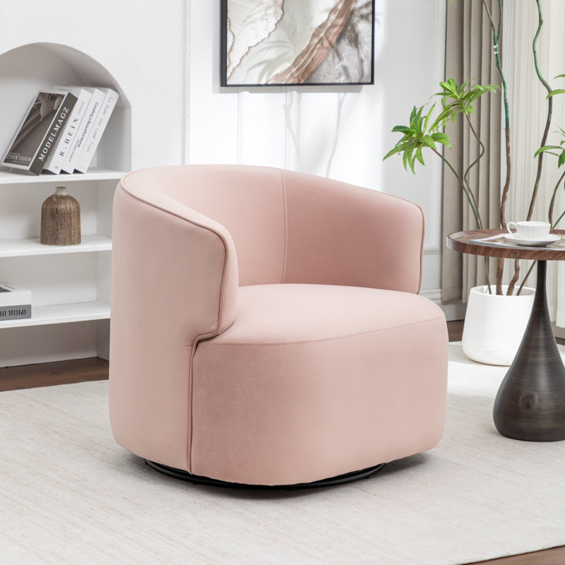 Fauteuil demi-tonneau pivotant rembourré Tybias, Rose