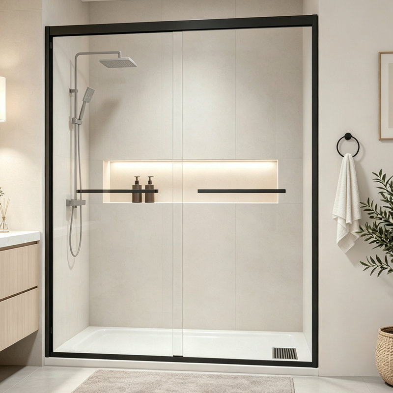 56-60" Wide X 72" High Double Sliding Glass Shower Door With Clear Glass