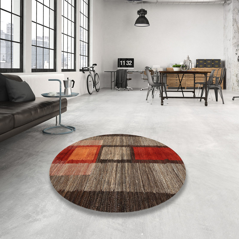 Tapis beige/brun/rouge contemporain, Rond 4 pi
