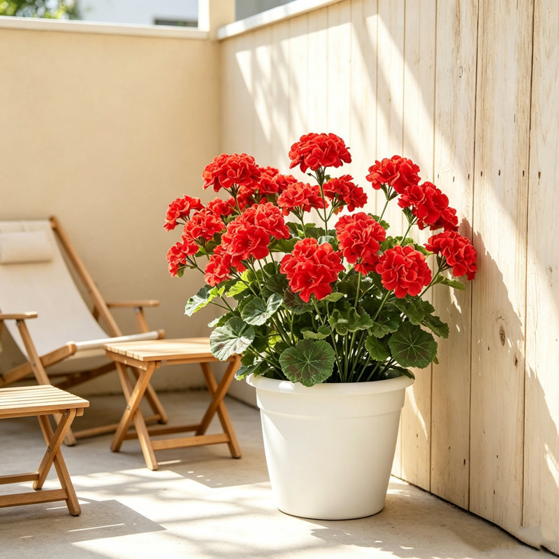 4 pièces de géraniums artificiels en soie avec buisson artificiel pour la maison, Rouge, 4