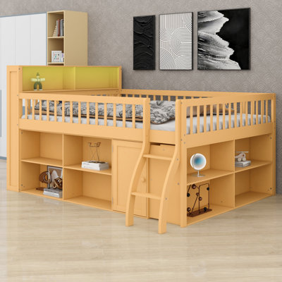 Lit mezzanine avec rangement intégré et tête de lit à DEL, parfait pour les enfants et les adolescents