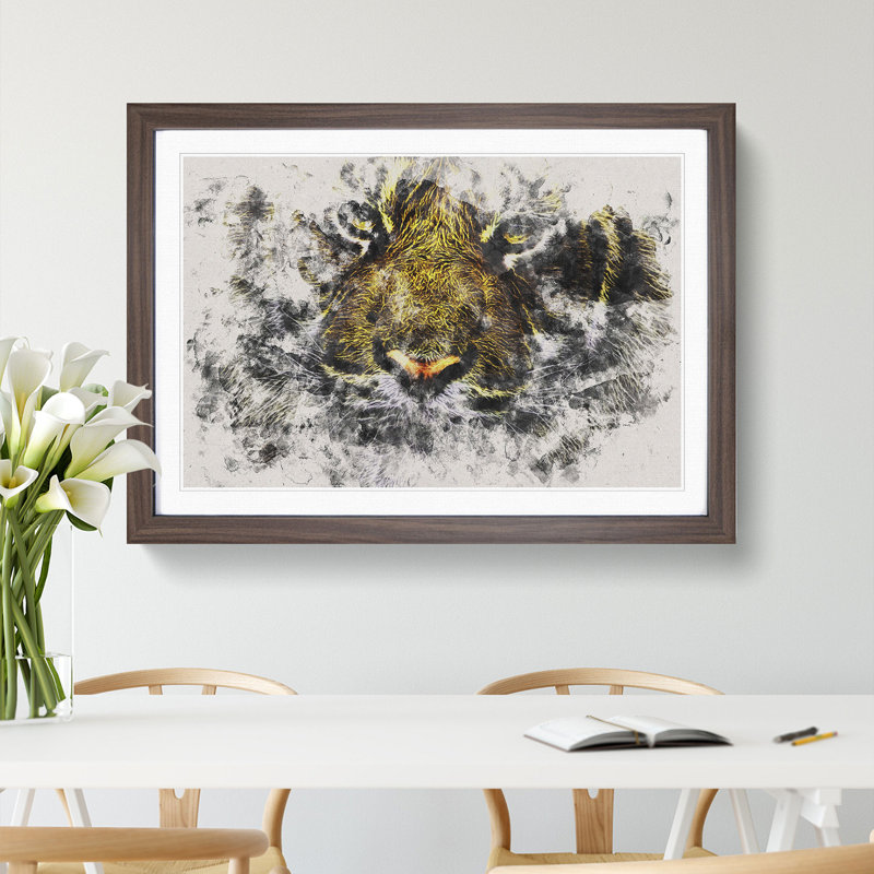 Tiger Vol.2 Watercolour - Picture Frame Graphic Art, 27cm H x 36cm W x 2cm D, Walnut