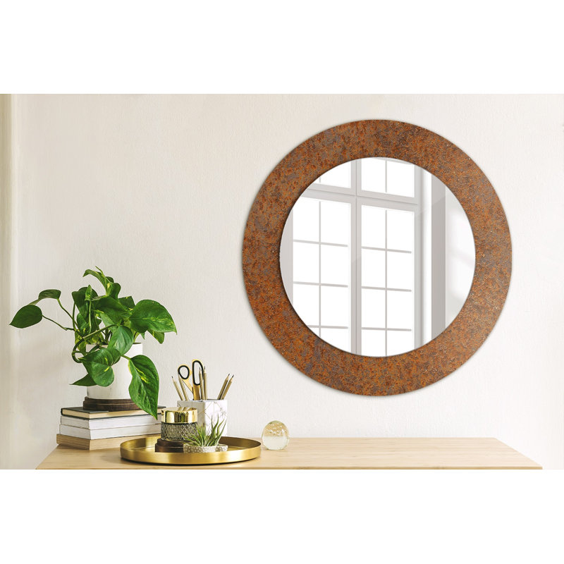 Huldar Glass Flat Wall Mirror, Brown Rusted Metal, 50cm H x 50cm W