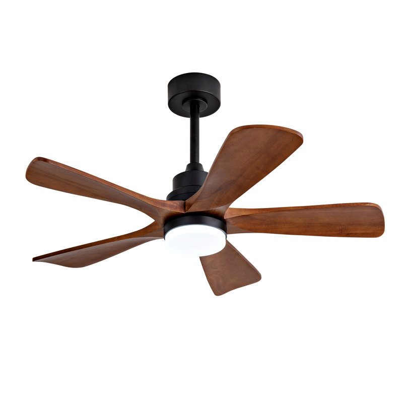 42 Inch Ceiling Fans with Lights and Remote Control, Outdoor Ceiling Fan for Patios, Black Ceiling Fan with Lights for Bedroom, Noiseless DC Motor, Dimmable Led 5 Solid Wood Blades