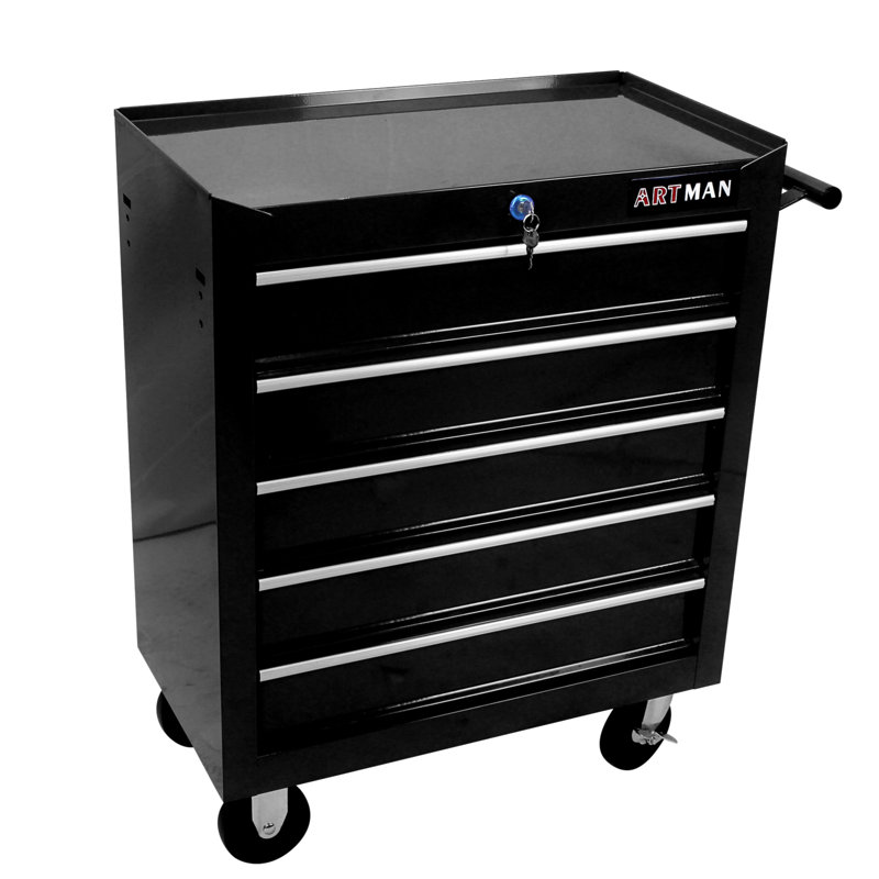 Coffre à outils à 5 tiroirs, armoire de rangement pour outils pour le garage avec 4 roues et système de verrouillage