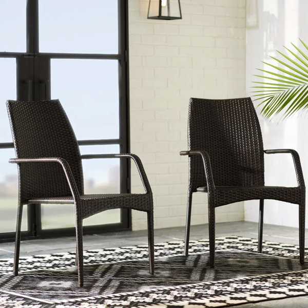 Dakota Fields Outdoor Chair Of 2 - Iron Structure, Brown Pe , Ergonomic ...