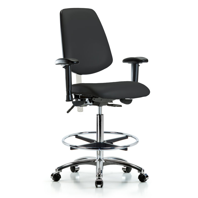 Makaila Vinyl Drafting Chair, Black, Casters, Included