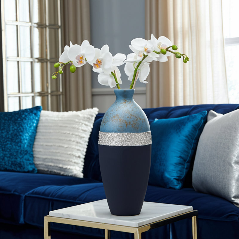 Glass Vase Modern Decorative Accent with Textured Band and Curved Silhouette for Contemporary Interiors and Stylish Design Enhancements in Living Room or Entryway Display Arrangement