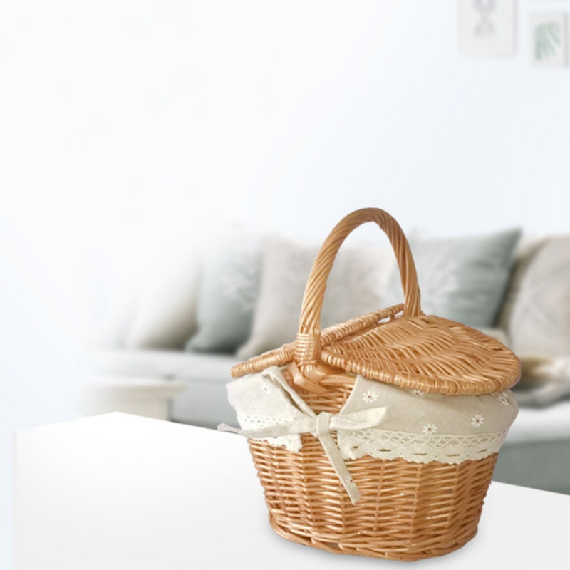 Panier en rotin tissé à la main avec poignée et double couvercle