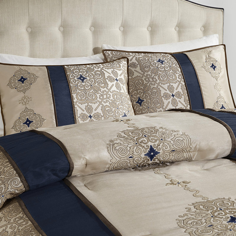 Couette bleu marine King avec 3 coussins décoratifs - Charmant 1 coussin