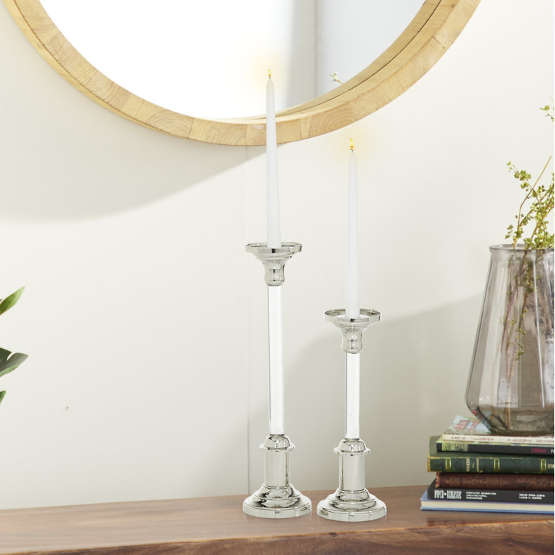 Elegant Silver Aluminum 15.6'' Tabletop Candlestick Pair