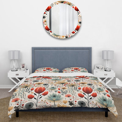 Floral Duvet Cover Set - Simplicity Nordic Red Floral Dreams