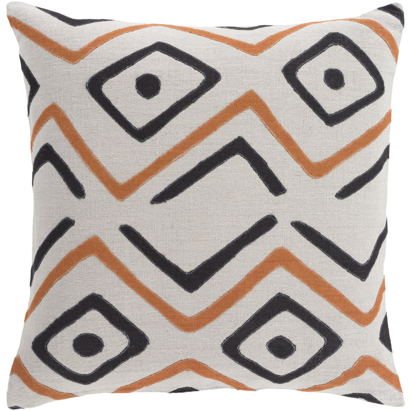  Linen Throw Pillow, 22" H x 22" W x 4" D, Light Gray/Rust/Black