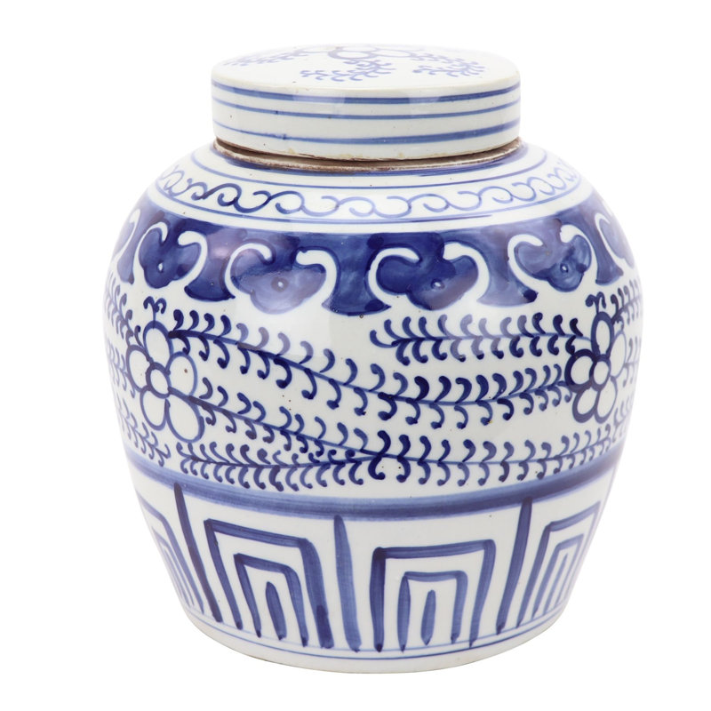 Pot à gingembre en porcelaine 9 po intérieur / extérieur bleu / blanc Ming