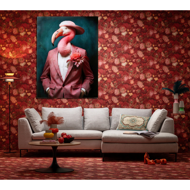 Mister Flamingo Print on Glass