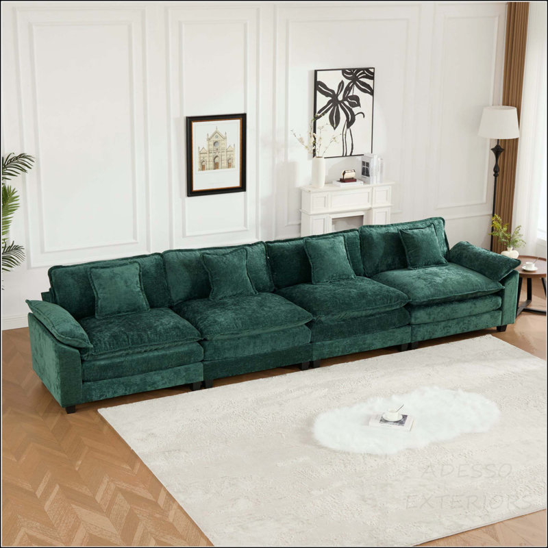 Canapé modulaire Cloud avec coussin double couche, 4 sièges, Chenille vert
