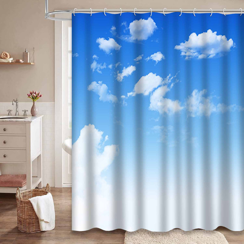 Rideau de douche bleu ciel avec toile de fond à 12 crochets Sky, 72" L x 78" W