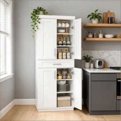 Tall Kitchen Pantry Cabinet with Drawer and Adjustable Shelves
