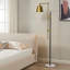 73,2 po noir et laiton interrupteur à pied moderne en métal véritable 1 lumière pour le salon de la chambre à coucher lecture debout lampe de travail sur pied de coin avec de grandes lumières avec abat-jour empire en lin blanc