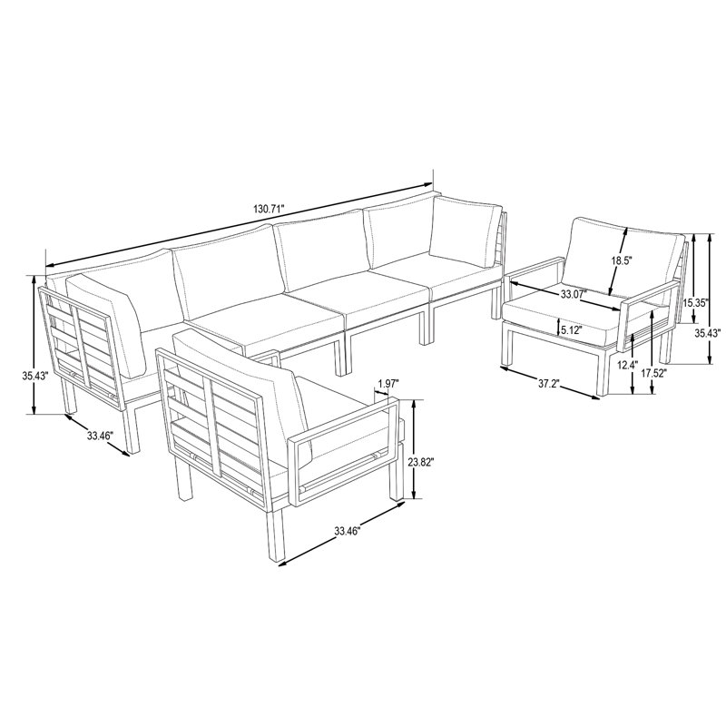 6 - Person Modular Patio Conversation Sets with Cushions, Red