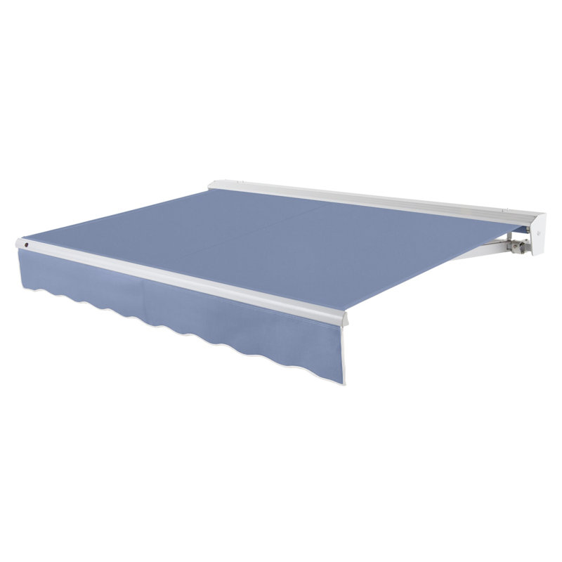 Awntech Destin Patio Retractable Awning with Protective Hood, Dusty Blue, 10' W x 8' D, Left Motor
