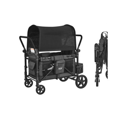 Wagon Stroller for 4 Kids Push Pull Quad Collapsible Stroller for Camping 330LBS
