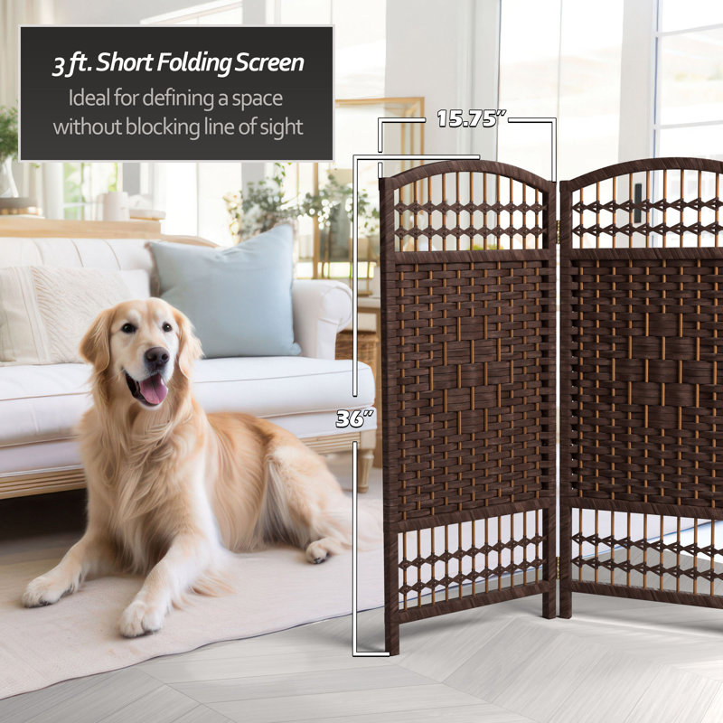 Short Fiber Weave Folding Screen, 4, Dark Mocha, 35.5"H