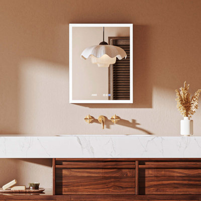 24×30 Inch Adjustable Light LED Bathroom Vanity Mirror Cabinet With Time Temperature Display