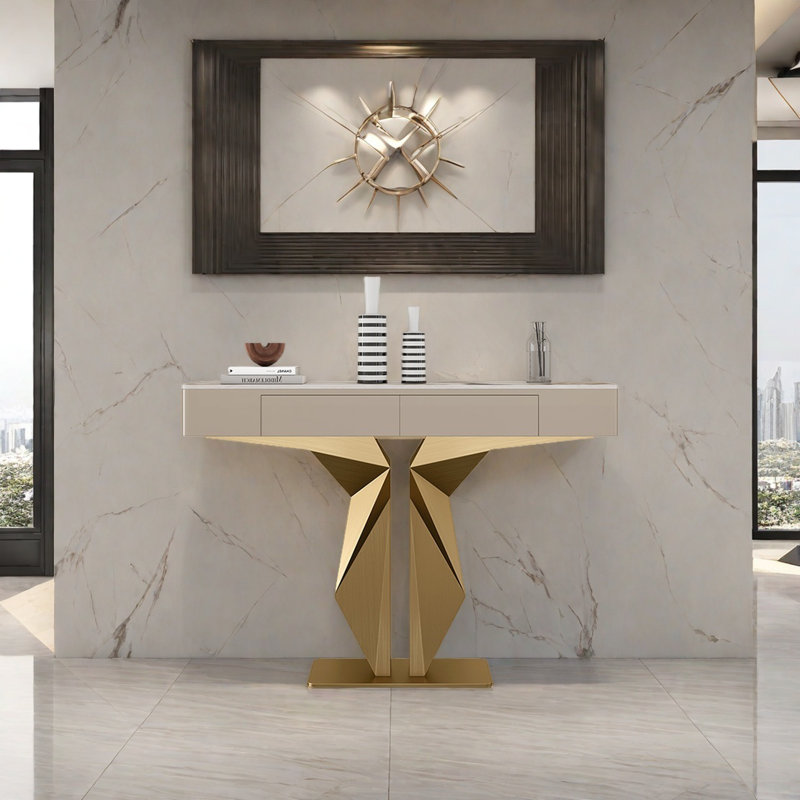 Console Modern Minimalist Luxury Art, H 33,46 po x l 39,37 po x P 13,78 po, Or champagne