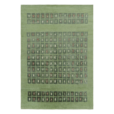 Art Deco Hand Knotted Wool Geometric Area Rug