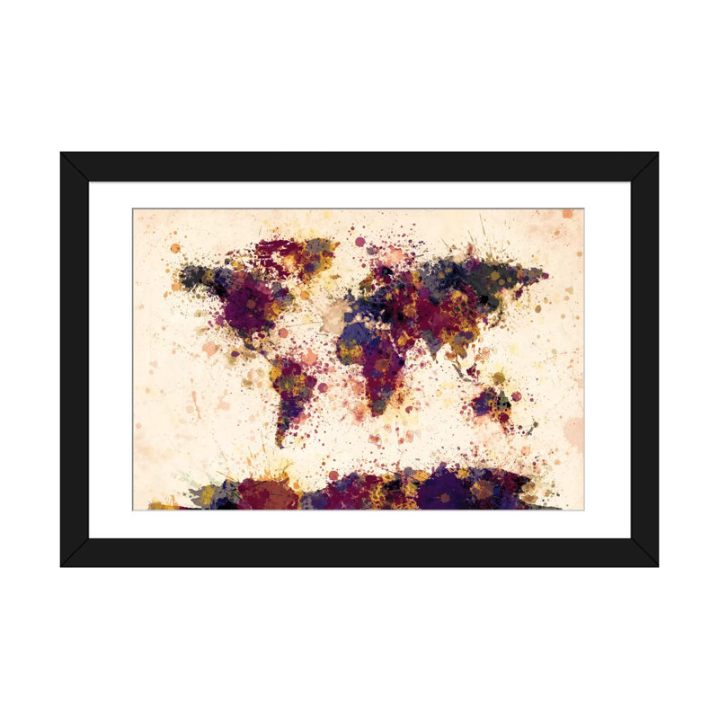 Série de carte du monde : teintes de mauve, impression sur toile tendue, H 24 po x l 32 po x P 1 po, Blanc