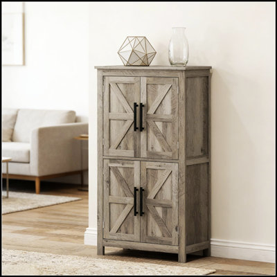 Meuble de rangement rustique au sol avec étagères à quatre niveaux, idéal pour une cuisine ou une salle de bain organisée et élégante.