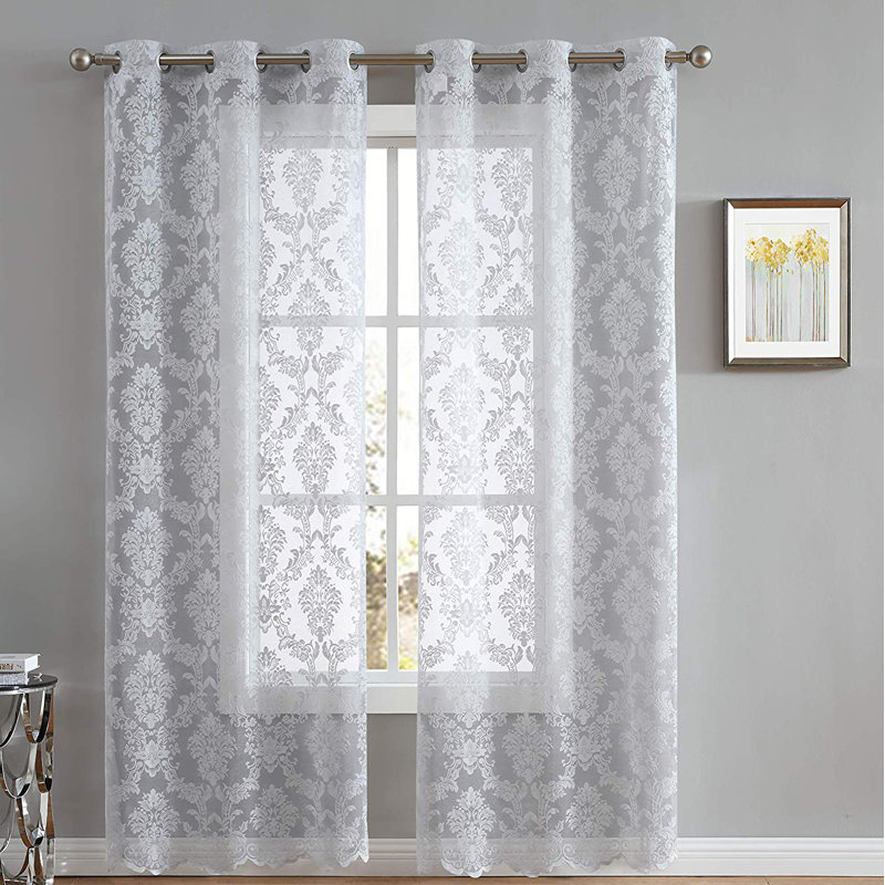 Lisa Semi Sheer Curtain Pair, Silver, 38" W x 108" L