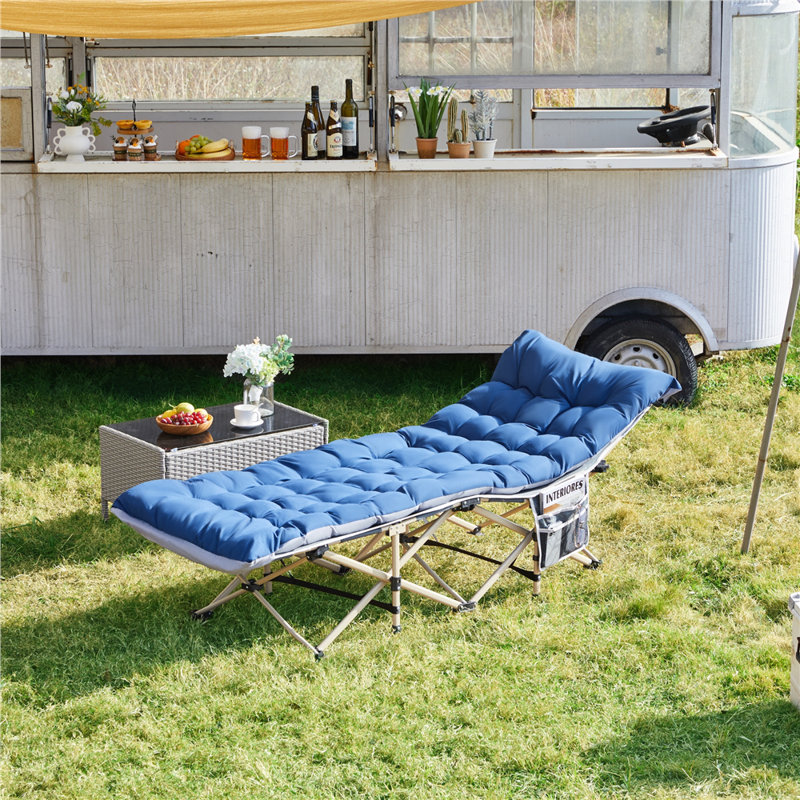 Folding Camping Cot with Mat for Adults, Grey/Blue