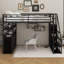 Lit mezzanine double en métal avec escalier de rangement et garde-robe-1642545634