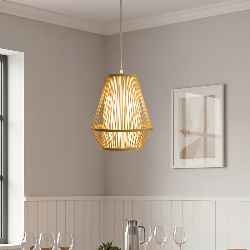 Handwoven Rattan Cone-shaped Tapered Bamboo Pendant Light, Natural
