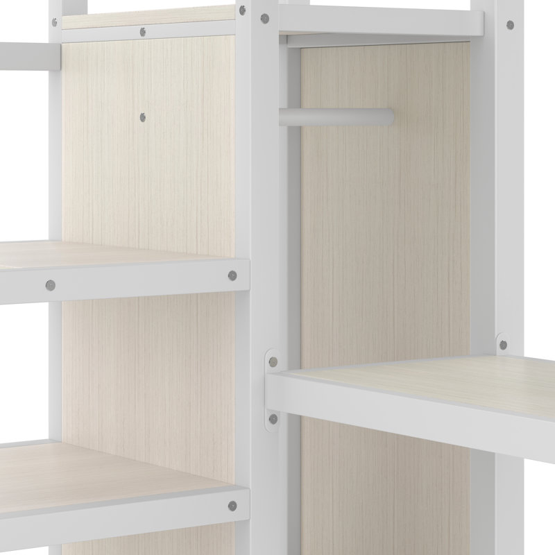 Grand lit mezzanine en métal avec bureau en L, hublot, conduit, garde-robe et cloison réglable pour une utilisation dans l'espace de la chambre