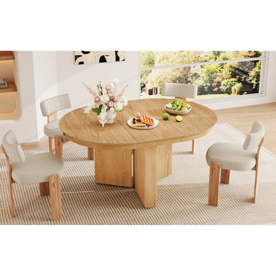Table de salle à manger extensible Trexm, table de cuisine de ferme moderne avec base piédestal et patins réglables pour la salle à manger, cuisine (naturel)