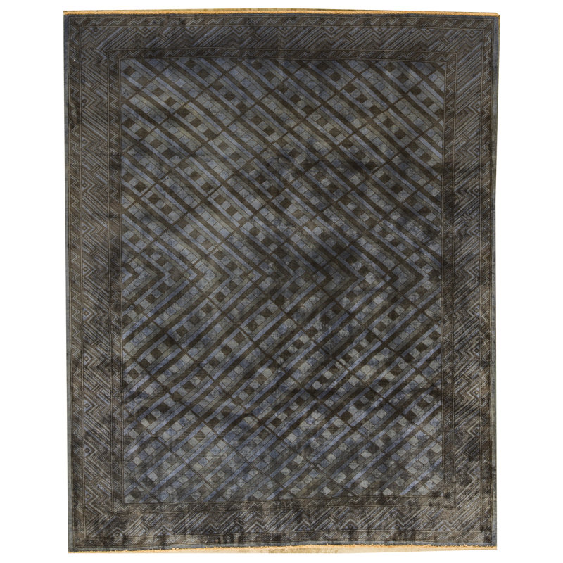 Wool Geometric Area Rug in Violet/Dark Gray